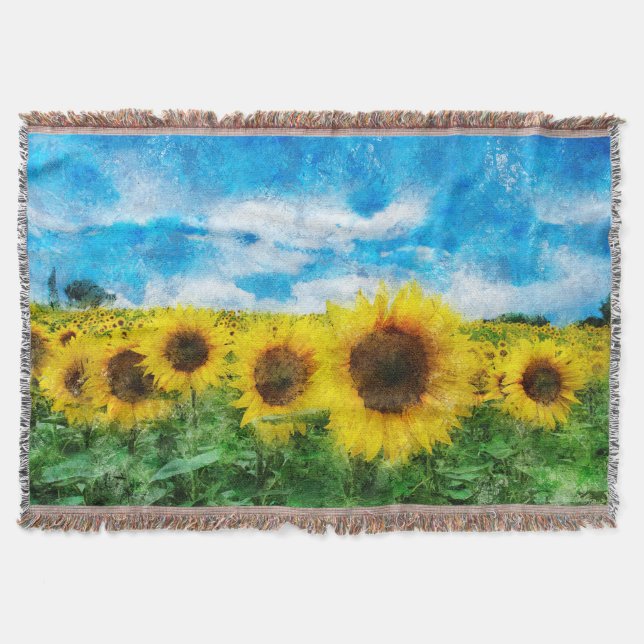 Sunflowers painting throw blanket (Front)