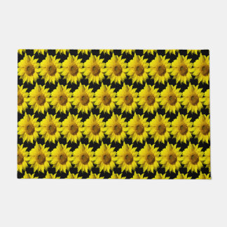 Sunflowers Pattern Cust. BG Color Black Door Mat