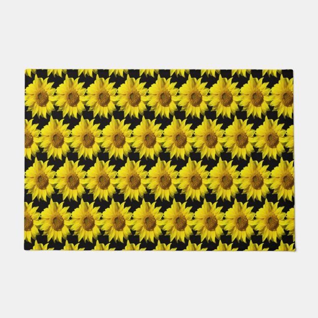 Sunflowers Pattern Cust. BG Color Black Door Mat (Front)