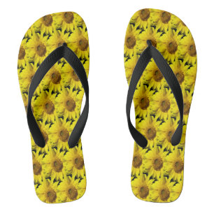 Sunflowers Pattern Cust. BG Color Black Flip Flops