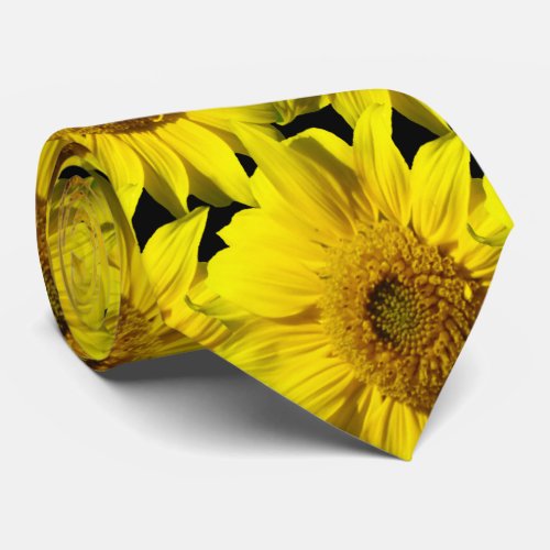 Sunflowers Pattern Cust BG Color Black Neck Tie