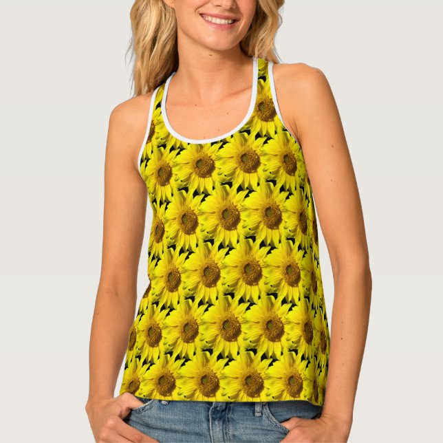 Sunflowers Pattern Cust. BG Color Black Tank Top (Front)