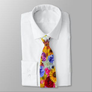 SUNFLOWERS PATTERN IN DIFFERENT COLORS NECK TIE