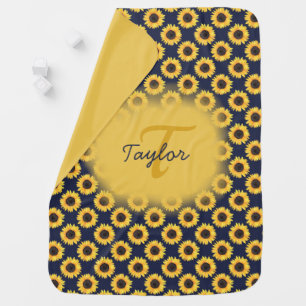 Sunflowers Pattern Navy Neutral Baby Shower Blanket