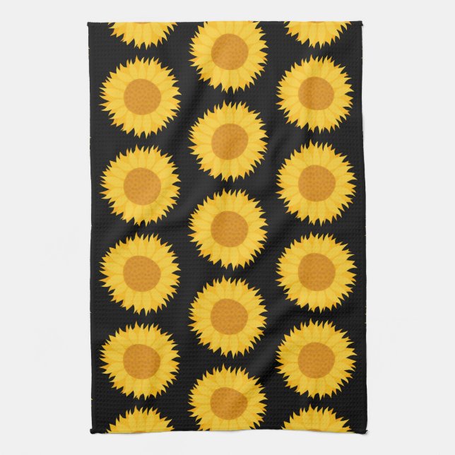 Sunflowers Pattern on Black. Towel (Vertical)