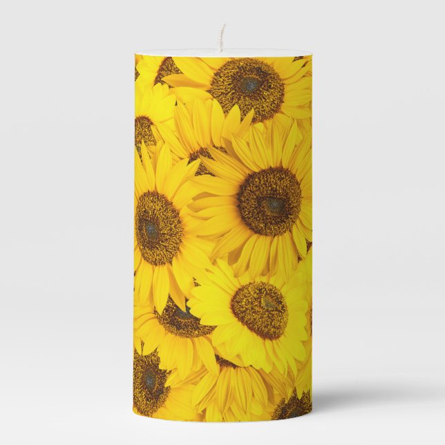 Sunflowers Pattern Pillar Candle (Front)