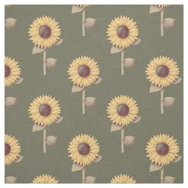 Sunflowers Pattern Prim Floral Print Fabric (Swatch)