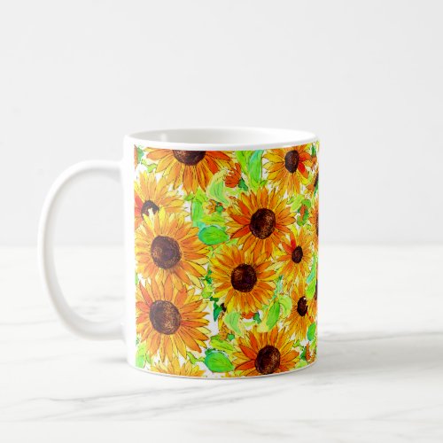 Sunflowers Pattern Watercolor Coffee Mug