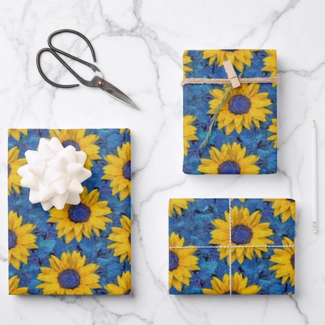 Sunflowers Pattern Wrapping Paper Sheets (Front)