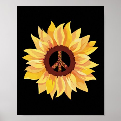 Sunflowers Peace Symbols Hippy Hippie Poster