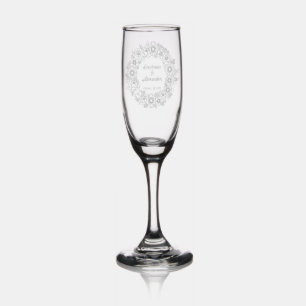 Sunflowers, Peonies, Forget me not Wreath Wedding Champagne Flute