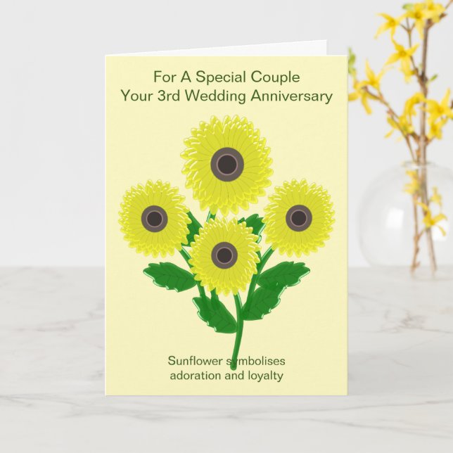 Sunflowers Personalised 3rd Wedding Anniversary Card (Yellow Flower)