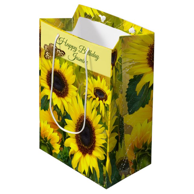 Sunflowers Personalizable Medium Gift Bag (Front Angled)
