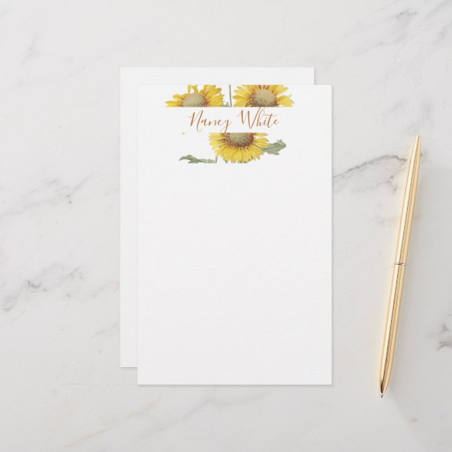 Sunflowers personalized  stationery (Front/Back In Situ)