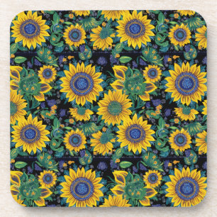 Sunflowers Petrikivka Ukrainian folk art  Beverage Coaster