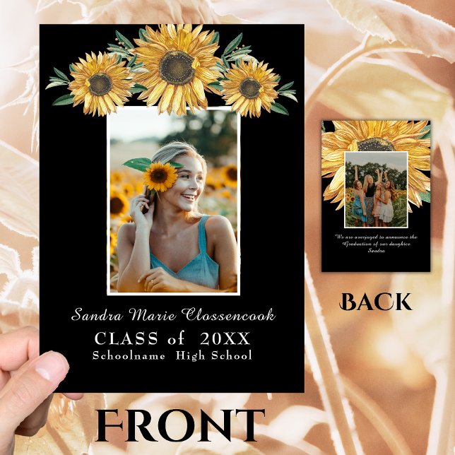 Sunflowers photo frame Modern rustic graduation  A Announcement (Creator Uploaded)