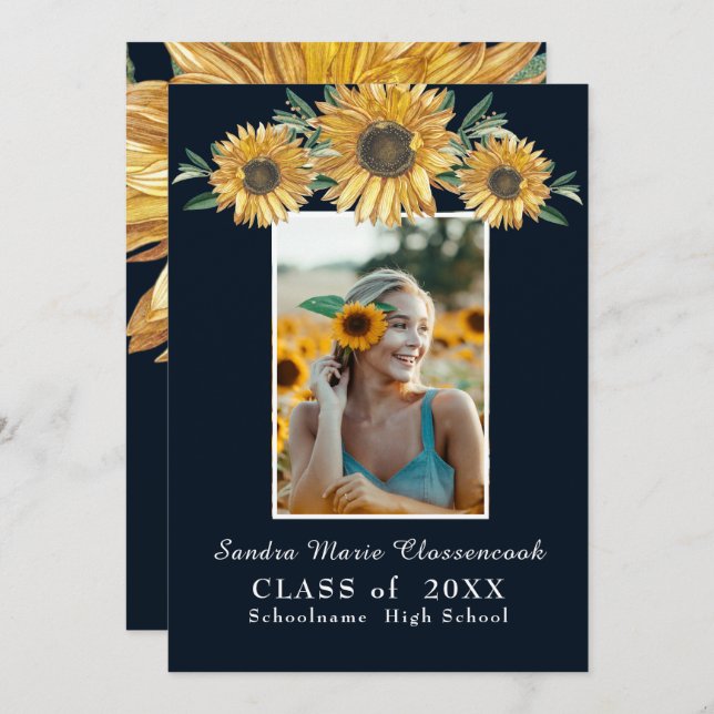 Sunflowers photo frame Modern rustic graduation  A Announcement (Front/Back)