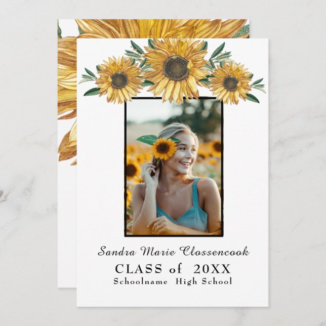 Sunflowers photo frame Modern rustic graduation  Announcement (Front/Back)