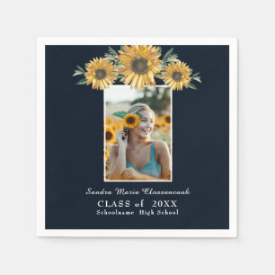 Sunflowers photo frame Modern rustic graduation   Napkins