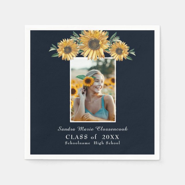 Sunflowers photo frame Modern rustic graduation   Napkins (Front)