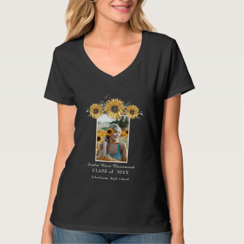 Sunflowers photo frame Modern rustic graduation  T T_Shirt