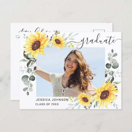 Sunflowers PHOTO Graduation Party Invitation Postcard | Zazzle