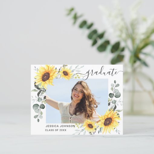Sunflowers PHOTO Graduation Party Invitation Postcard | Zazzle