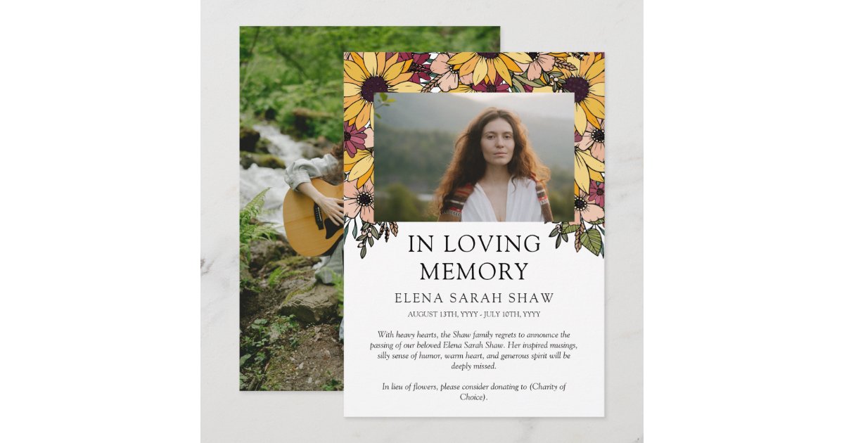 Sunflowers Photo In Loving Memory Announcement Zazzle