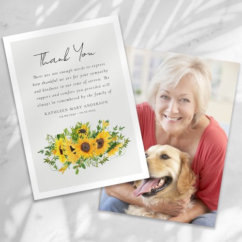 Sunflowers Photo Sympathy Funeral Thank You Card