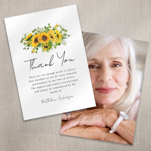 Sunflowers Photo Sympathy Funeral  Thank You Card
