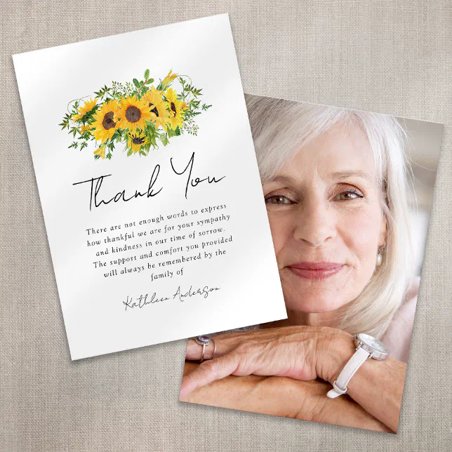 Sunflowers Photo Sympathy Funeral Thank You Card | Zazzle
