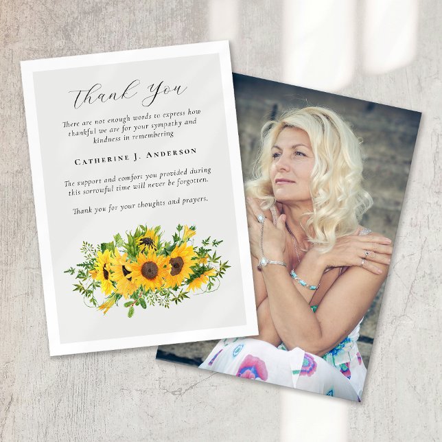 Sunflowers Photo Sympathy Funeral Thank You Card (Creator Uploaded)