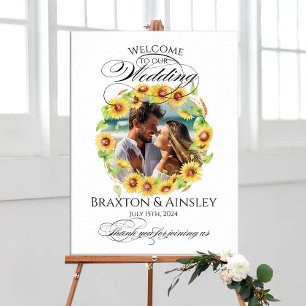 Sunflowers photo wedding welcome sign elegant