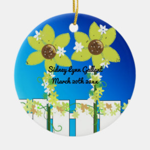 Sunflowers Picket Fence First Christmas Ceramic Ornament