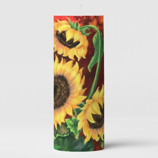 Sunflowers Pillar Candle Painting (Front)