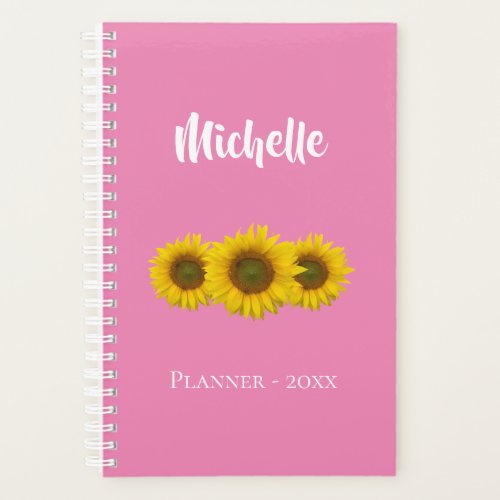 Sunflowers Pink Cute Personalized  Planner