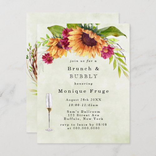 Sunflowers Pink Floral Brunch  Bubbly Invites