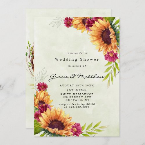 Sunflowers Pink Floral Wedding Shower Invitations