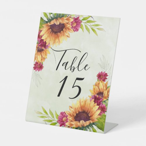 Sunflowers Pink Floral Wedding Table Number Pedestal Sign