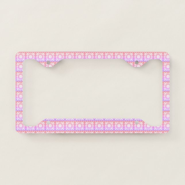 Sunflowers Pink Purple Tile Pattern License Plate Frame (Front)