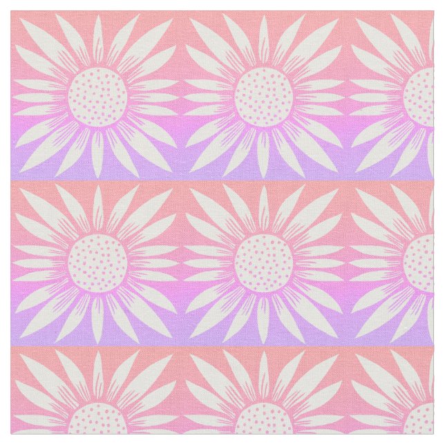 Sunflowers Pink Tile Pattern Fabric (Close Up)