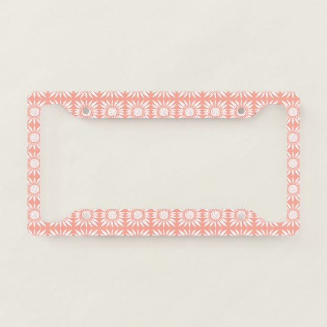 Sunflowers Pink White Tile Pattern License Plate Frame (Front)