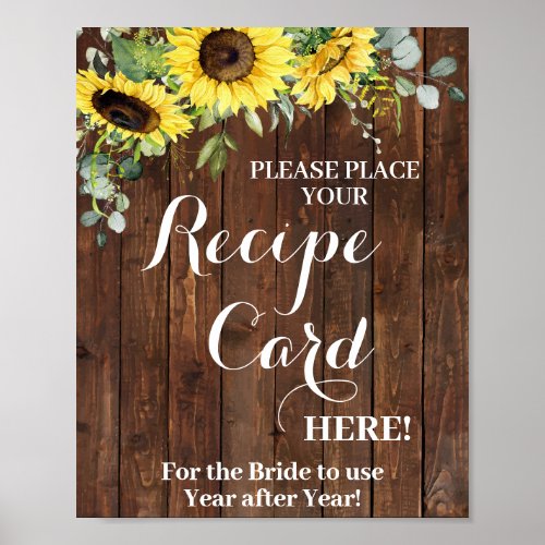 Sunflowers Place Recipe Card Bridal Shower Sign