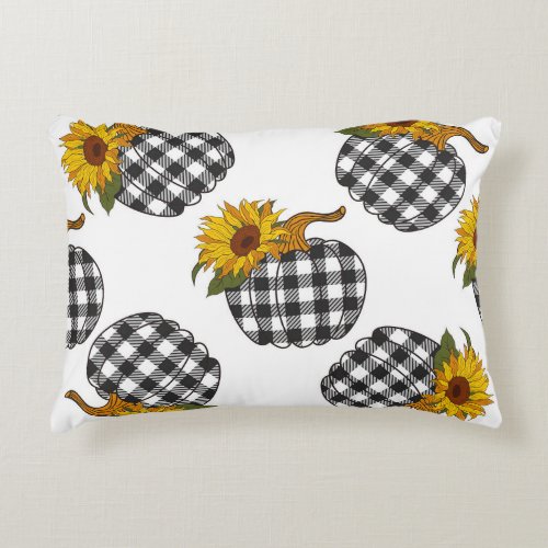 Sunflowers plaid pumpkin farmhouse decor accent pillow