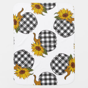 Sunflowers, plaid pumpkin, farmhouse decor baby blanket