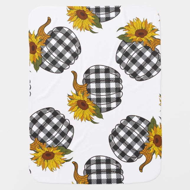 Sunflowers, plaid pumpkin, farmhouse decor baby blanket (Front)