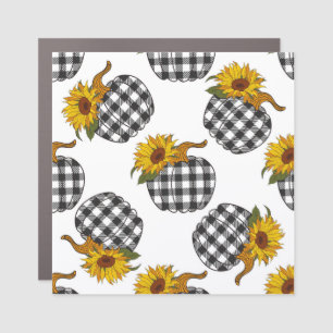 Sunflowers, plaid pumpkin, farmhouse decor car magnet
