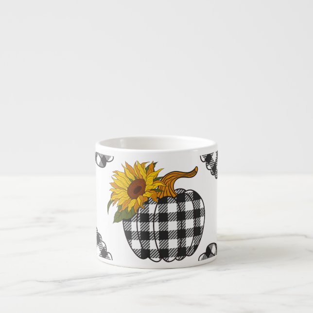 Sunflowers, plaid pumpkin, farmhouse decor espresso cup (Front)