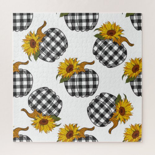 Sunflowers plaid pumpkin farmhouse decor jigsaw puzzle