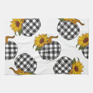 Sunflowers, plaid pumpkin, farmhouse decor kitchen towel